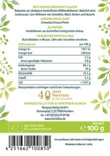 Bio Wild Heidelbeeren Pulver - 100 g - von Unimedica