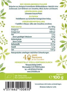 Bio Heidelbeeren Pulver - 100 g - von Unimedica