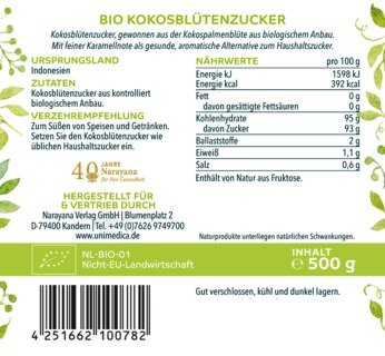 Bio Kokosblütenzucker - naturrein - 500 g - von Unimedica