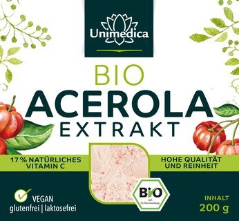 Bio Acerola Pulver - 17 % natürliches Vitamin C aus der Acerola-Kirsche -  200 g - von Unimedica
