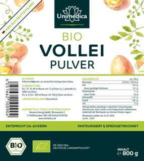 Bio Volleipulver - 800 g - aus Deutschland - entspricht ca. 60 Eiern - pasteurisiert - von Unimedica