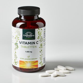 Vitamin C - 1000 mg pro Tagesdosis - 99 % Reinheit - 180 Tabletten hochdosiert - von Unimedica