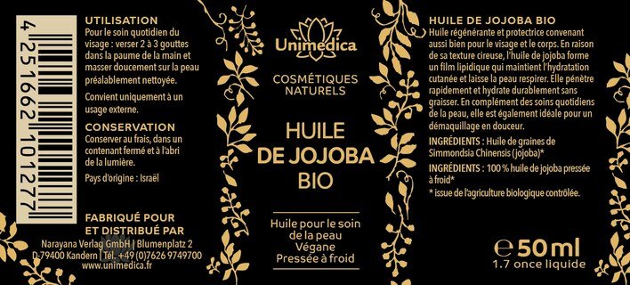 Huile de jojoba bio - 50 ml - par Unimedica