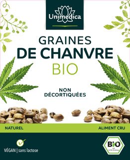 Graines de chanvre bio - non décortiquées - naturelles - 500 g - par Unimedica