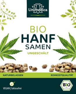Graines de chanvre bio - non décortiquées - naturelles - 500 g - par Unimedica