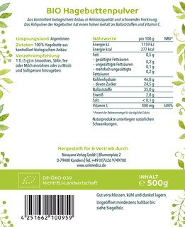 Bio Hagebuttenpulver - 500 g - natürliches Vitamin C - ballaststoffreich - von Unimedica
