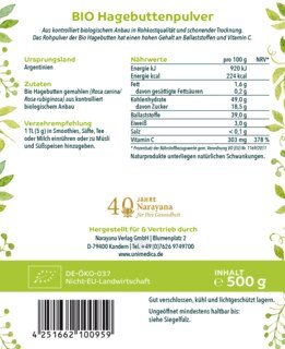 Bio Hagebuttenpulver - natürliches Vitamin C - ballaststoffreich - 500 g - von Unimedica