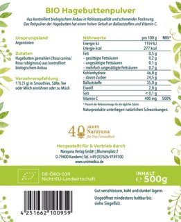 Bio Hagebuttenpulver - natürliches Vitamin C - ballaststoffreich - 500 g - von Unimedica