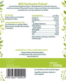 Organic turmeric powder - 500 g - from Unimedica