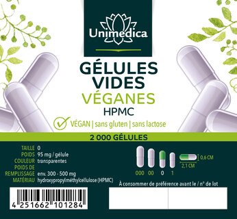 Gélules à remplir - HPMC - Taille 0 - transparentes - véganes - 2 000 unités - par Unimedica