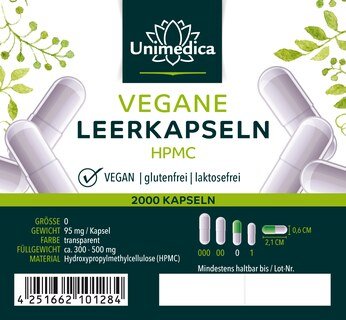 Leerkapseln getrennt - HPMC - Größe 0 - vegan - 2.000 Stück - von Unimedica