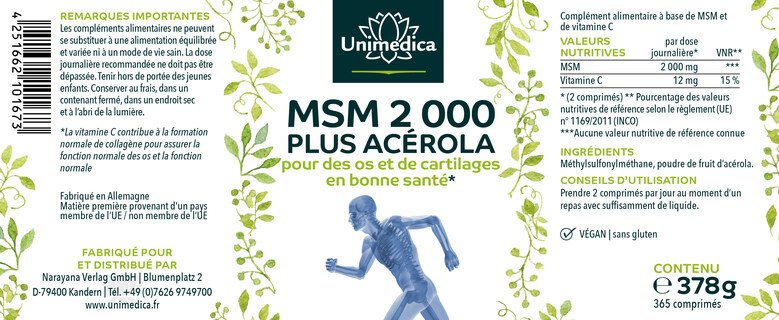 MSM 2000 plus acerola - 365 gélules - Unimedica