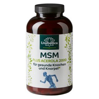 MSM plus Acerola 2000 - für gesunde Knochen und Knorpel* - 2000 mg MSM pro Tagesdosis (2 Tabletten) - 365 Tabletten - von Unimedica