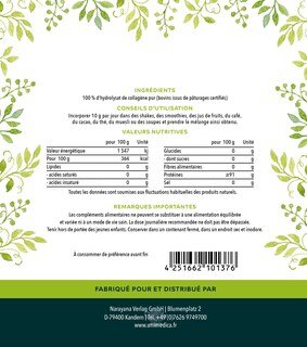 Collagène pur  protéine de collagène  issu d'un pâturage et d'un fourrage à base d'herbe certifiés LIAF - 450 g de poudre - par Unimedica