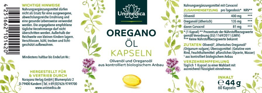 Oregano Öl - 135 mg pro Tagesdosis (1 Kapsel) - 60 Softgelkapseln - von Unimedica