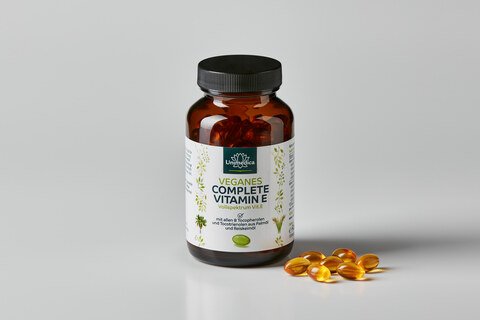 Vitamin E - Veganes Complete mit allen 8 Vitamin E-Formen: 4 Tocopherole und 4 Tocotrienole - 237 mg natürliches Vitamin E pro Tagesdosis (2 Kapseln) - 120 Kapseln - von Unimedica