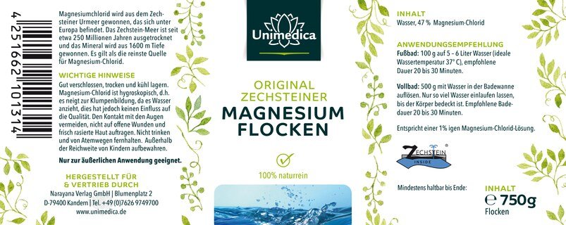 Magnesiumflocken  Original Zechsteiner - 100 % naturrein - 750 g - von Unimedica