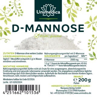 D-Mannose - 2000 mg pro Tagesdosis (1 Messlöffel) - 200 g Pulver - von Unimedica