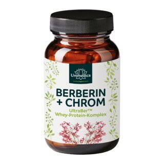 Berbérine + chrome - avec 14 mg de berbérine et 40 µg de chrome par dose journalière (1 gélule)  avec le complexe de protéines de lactosérum UltraBer™, matière première de marque  - 60 gélules - par Unimedica/
