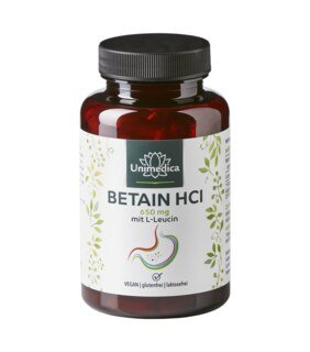 Betain HCl mit L-Leucin - 2.600 mg pro Tagesdosis (4 Kapseln) - 120 Kapseln - von Unimedica/