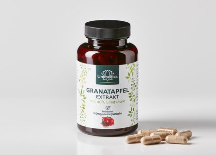 Granatapfel Extrakt - 1.500 mg pro Tagesdosis (3 Kapseln) - 40 % Ellagsäure - 120 Kapseln - von Unimedica