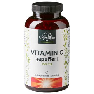 Vitamin C gepuffert - 1.000 mg pro Tagesdosis (2 Kapseln) - 99 % Reinheit - 365 Kapseln - von Unimedica/