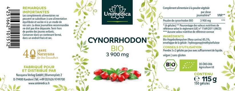 Cynorrhodon BIO - 3900 mg - 150 gélules - Unimedica