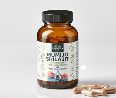 Mumijo Shilajit - 800 mg - "Huminsäure" und Fulvinsäure aus dem Himalaya - 60 Kapseln - von Unimedica