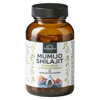 : Mumijo Shilajit - 800 mg pro Tagesdosis (2 Kapseln) - Huminsäure und Fulvinsäure aus dem Himalaya - 60 Kapseln - von Unimedica