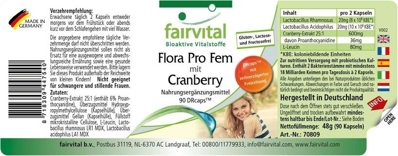 Flora Pro Fem mit Cranberry - 90 Kapseln