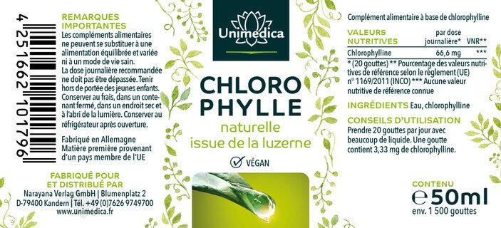 Gouttes de chlorophylle issue de l'alfalfa - 50 ml - Unimedica