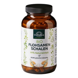 Bio Flohsamenschalen - Psyllium Husk - 3.750 mg pro Tagesdosis (5 Kapseln) - 180 Kapseln - von Unimedica/