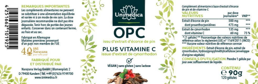 Extrait d'écorce de pin OPC - 500 mg - 120 gélules - Unimedica