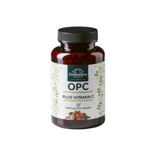 OPC Pinienrinden Extrakt + Vitamin C - 500 mg pro Tagesdosis - davon 475 mg OPC pro Tagesdosis - 120 Kapseln - von Unimedica OPC Pinienrinden Extrakt + Vitamin C - 500 mg pro Tagesdosis - davon 475 mg OPC pro Tagesdosis - 120 Kapseln - von Unimedica