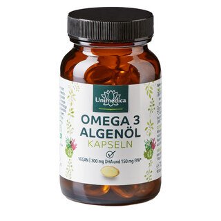 : Vegane Omega 3 Algenöl Kapseln - mit 300 mg DHA und 150 mg EPA pro Tagesdosis (2 Kapseln) - 90 Kapseln - von Unimedica