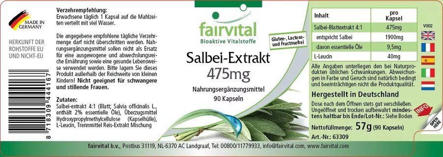 Salbei Extrakt 475 mg - 90 Kapseln