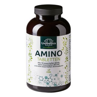 Amino Tablets - 500 tablets of 1000 mg each - all 18 essential (EAA), semi-essential (BCAA) and non-essential amino acids - from Unimedica/