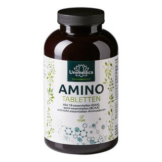 Amino Tabletten - 500 Tabletten à 1.000 mg - alle 18 essenziellen (EAA), semi-essenziellen (BCAA) und nicht-essenziellen Aminosäuren - von Unimedica/