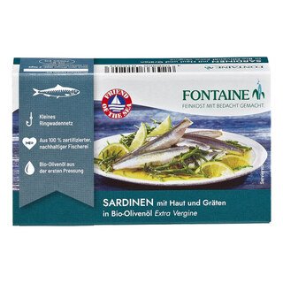 Sardinen mit Haut und Gräten in Bio-Olivenöl - Fontaine - 120 g/