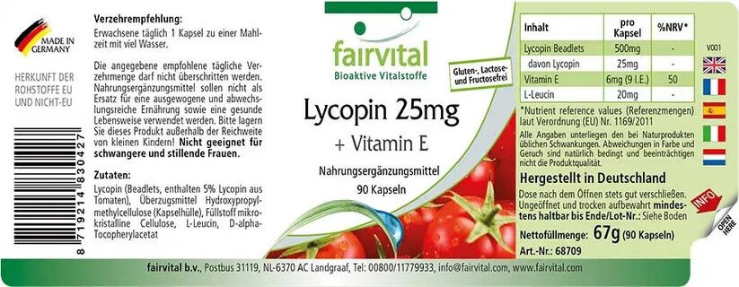 Lycopin 25 mg + Vitamin E - 90 Kapseln