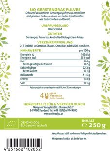 Bio Gerstengras Pulver - 250 g - aus Deutschland - von Unimedica