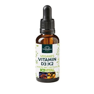 Veganes Vitamin D3 / K2 mit D3 aus Flechten mit K2Vital von Kappa - D3 1.000 I.E. 25 µg / K2 21 µg (1 Tropfen)- 30 ml - von Unimedica/