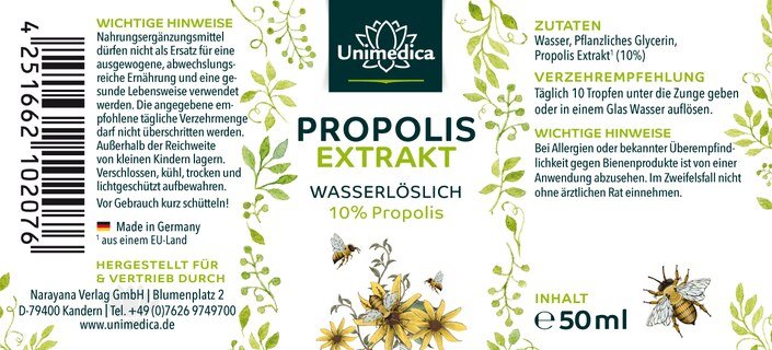 Propolis Extrakt 10% aus Wasserextraktion - 50 ml - von Unimedica