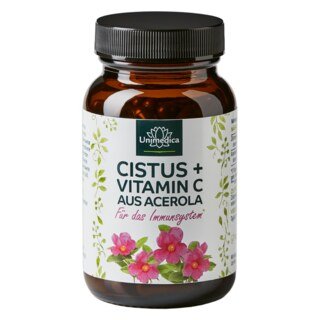 Cistus Herb plus natural Vitamin C from Acerola - with 384 mg cistus extract per capsule - 90 capsules - from Unimedica/