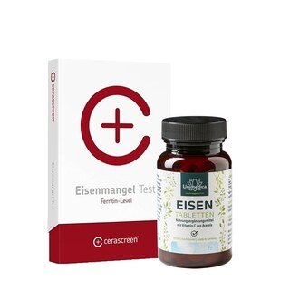 Set - Eisenmangel Test - Cerascreen UND Eisen Bisglycinat 40 mg und 40 mg Vitamin C - hochdosiert - 120 Tabletten - von Unimedica/