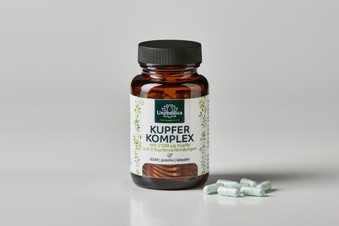 Kupfer Komplex - 2,5 mg Kupfer - mit 3 Kupferverbindungen - 120 Kapseln - von Unimedica