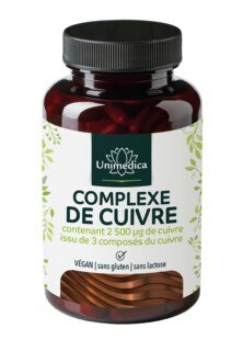 Complexe de cuivre - 2.5 mg de cuivre - avec 3 composés de cuivre - 120 gélules - par Unimedica