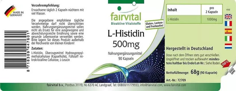 L-Histidin 500 mg - 90 Kapseln
