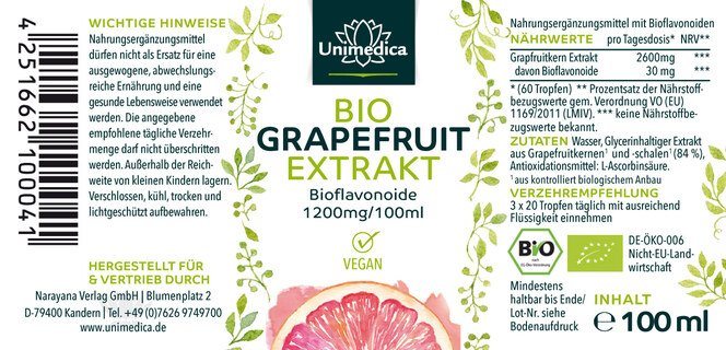 2er-Sparset: Bio Grapefruitkernextrakt - 2600 mg pro Tagesdosis - 2 x 100 ml - von Unimedica