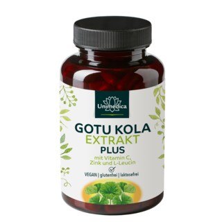 Gotu Kola Extrakt 6:1 Plus - mit Vitamin C, Zink und L-Leucin - 120 Kapseln - von Unimedica/